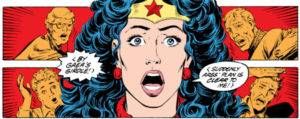 Wonder Woman realizes Ares' plan: "By Gaea's girdle! Suddenly Ares' plan is clear to me!"