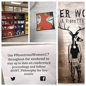 UNT Library, conference bags, Deer Woman featured comic, and Monstrous Women social media information