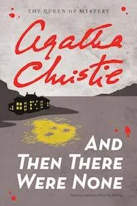 And Then There Were None cover, featuring an illustration of a house on an island with a skull image in the reflection of the moon on the water