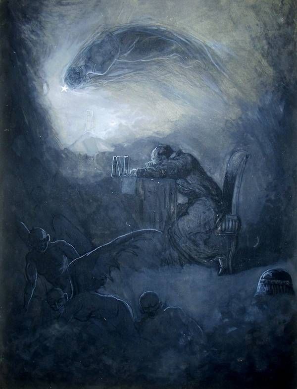 "Once upon a midnight dreary" 1883-87 James Carling Illustration of The Raven | Bookriot.com