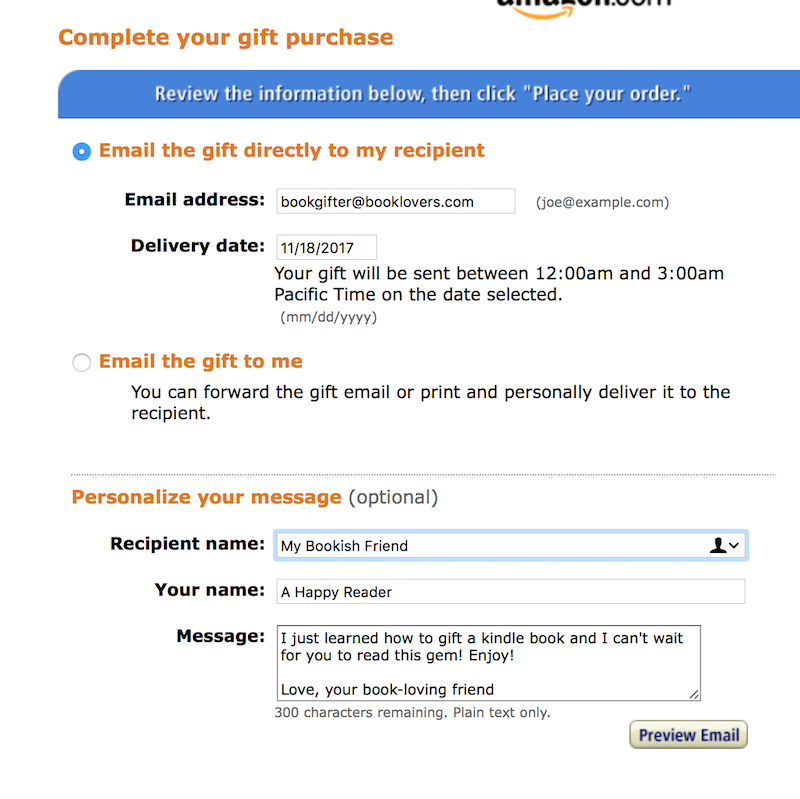 Screenshot of how to gift a kindle book in the Amazon store
