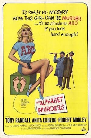 Movie poster for The Alphabet Murders 1965 in A Guide to Onscreen Versions of Hercule Poirot | BookRiot.com