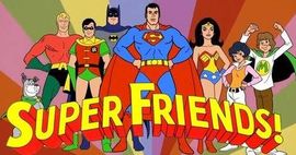 Original 1970s Super Friends team and logo