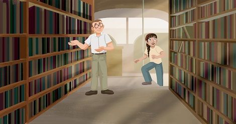 film still from The Bookmobile animated short - StoryCorps videos about books and reading
