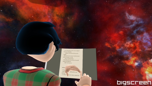 Screenshot of reading Walt Whitman's Leaves of Grass in Virtual Reality