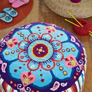 Groovy Pouffe from Supersize Stitches by Jacqui Pearce in The Best Cross Stitch Books | BookRiot.com