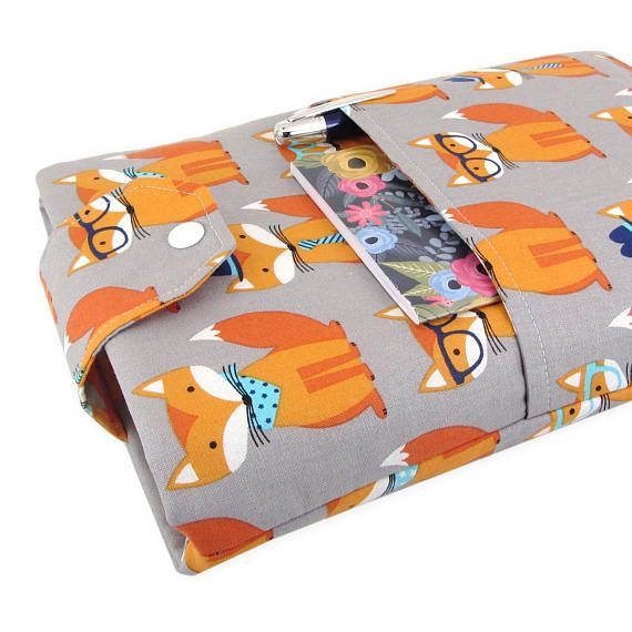 Fox Print Book Sleeve With Pocket FiveSproutsStitching Etsy
