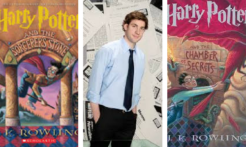 Harry Potter series book cover and Jim from The Office