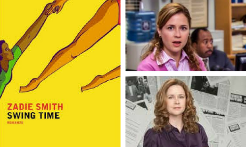 Swing Time book cover and Pam from The Office