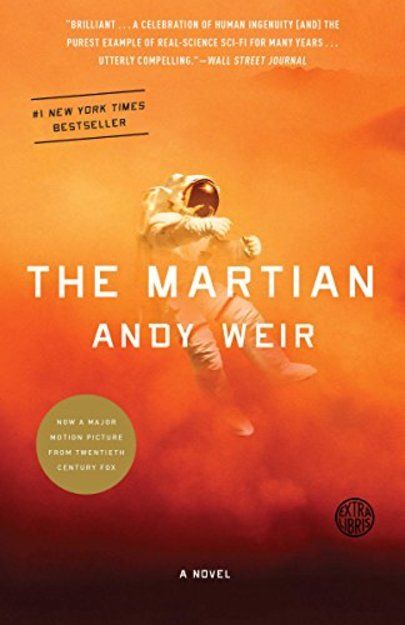 book cover of The Martian by Andy Weir, showing an astronaut floating against a background that goes from yellow to red