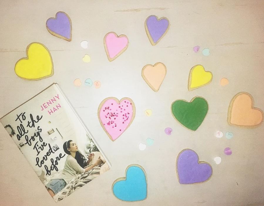 TO ALL THE BOYS I'VE LOVED BEFORE book and heart-shaped sugar cookies