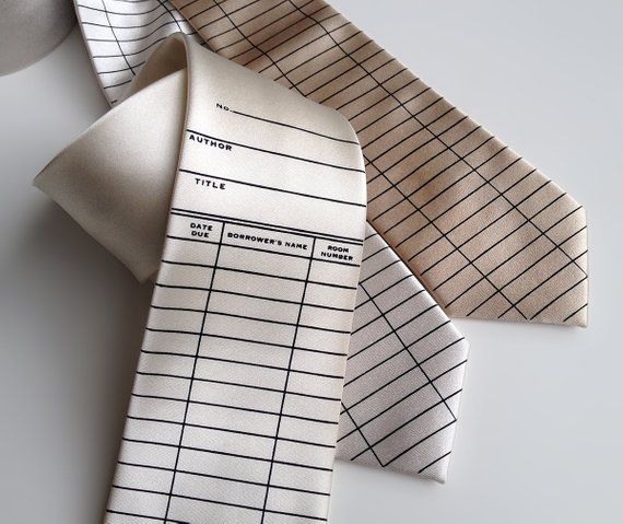 Beige necktie that looks like a library card