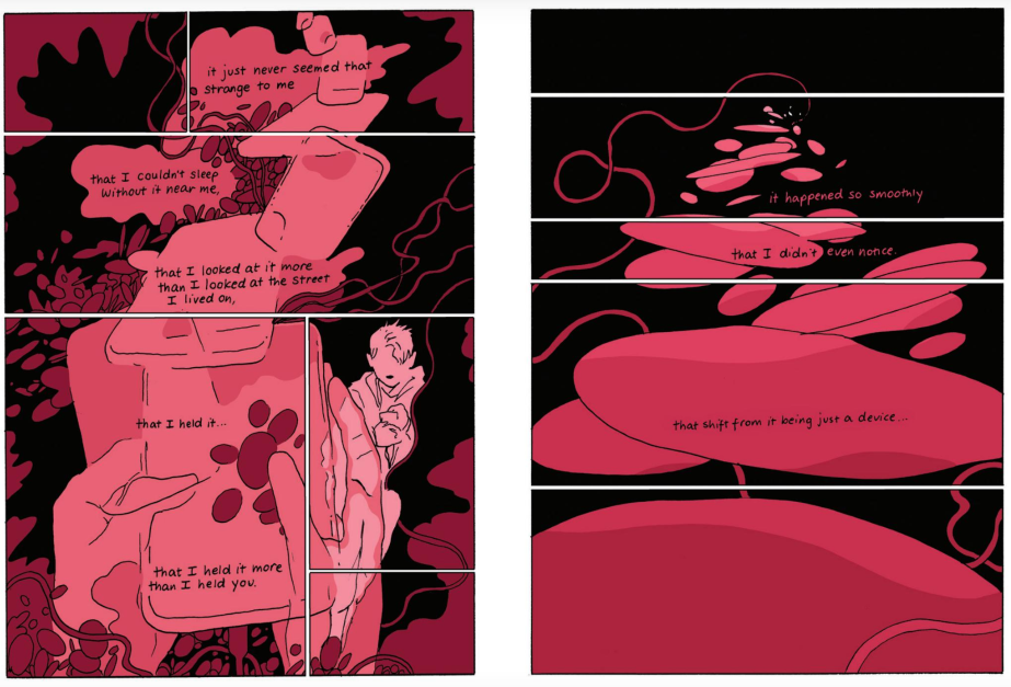 Swirly panels from Contours, a short story by Tillie Walden from I Feel Machine