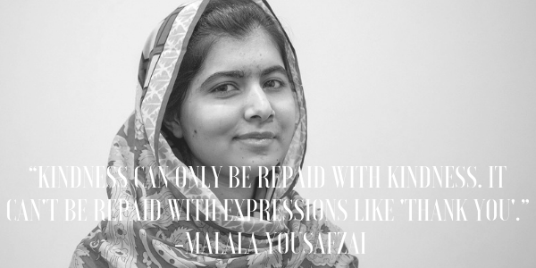 Kindness Can Only Be Repaid With Kindness Quote from 25 Inspiring Malala Yousafzai Quotes | bookriot.com