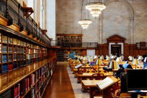 Photo of tables and books at a New York public library