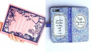 Chick Lit Designs Alice in Wonderland Clutch and Pride and Prejudice Phone Case from 10 Incredible Bookish Etsy Shops | bookriot.com