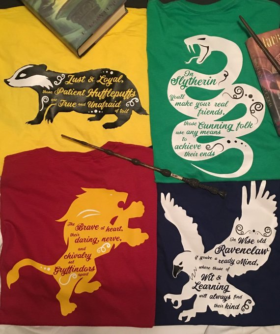 Harry Potter House Tees with house animal and motto