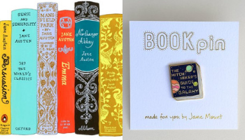 Jane Mount Ideal Bookshelf and Book Pin from 10 Incredible Bookish Etsy Shops | bookriot.com