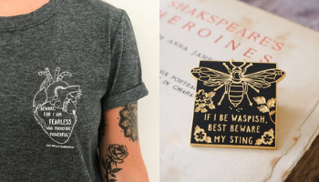 Literary Emporium Frankenstein Shirt and Shakespeare Pin from 10 Incredible Bookish Etsy Shops | bookriot.com