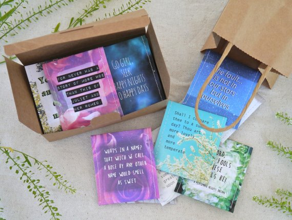 tea bags with Shakespeare quotes