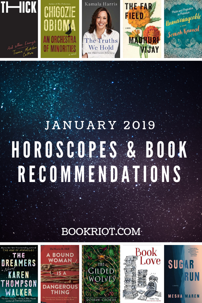 January 2019 Horoscopes and Book Recommendations graphic with 10 book covers