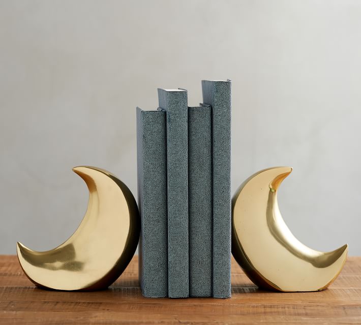 Sturdy Brass Moon Bookends