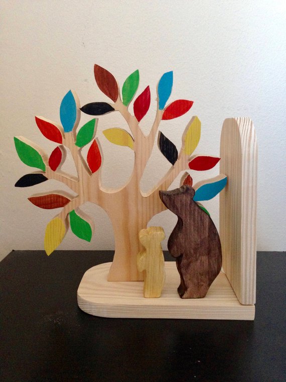 Tree with Colorful leaves and bears wooden kids bookends