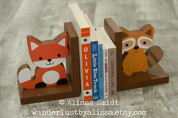 Fox and Raccoon Wood Bookends