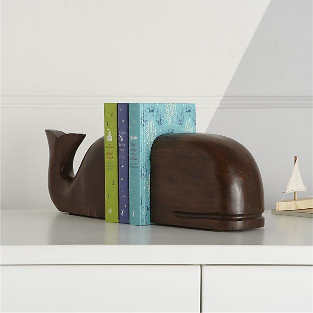 Large Wooden Whale Bookends