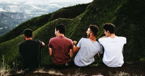 reverse harem romance novels feature, male friends hanging out in nature