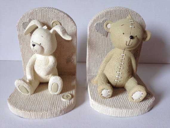 Vintage Teddy Bear and Bunny Kids Nursery Bookends