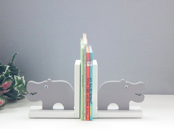Wood hippo bookends