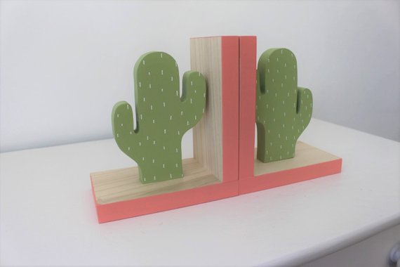 Wooden Cactus Sturdy Kids Bookends