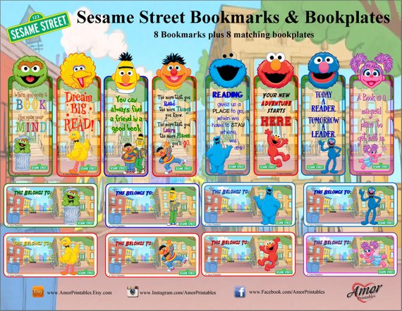 Bookish Sesame Street: Printable Bookmarks and Bookplates