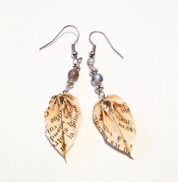 Upcycled Origami Leaf Earrings