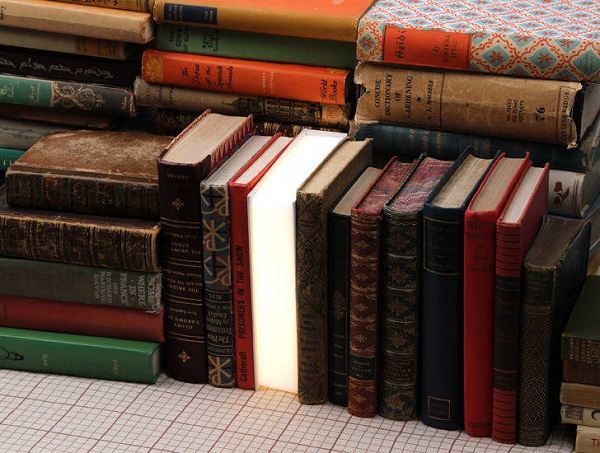 book lamp on a shelf