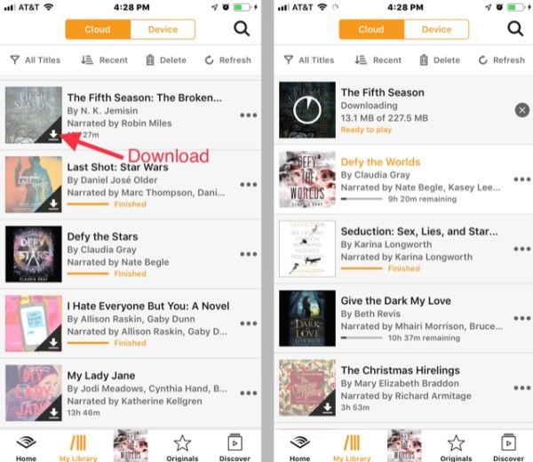 Screenshot demonstrating how to listen to audiobooks on iphone using Audible