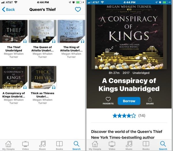 Screenshot demonstrating how to listen to audiobooks on iphone using Hoopla