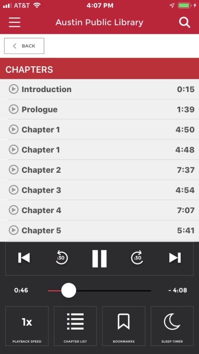 Screenshot demonstrating chapter title listings on iphone using RB Digital