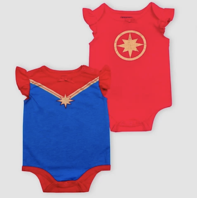 Captain Marvel baby onesies