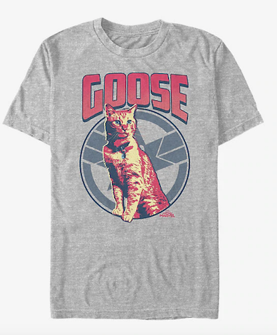 Captain Marvel Merchandise Grey shirt with Goose the Cat