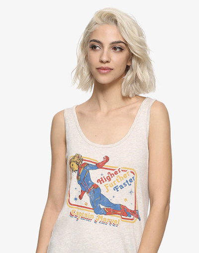 Captain Marvel Merchandise yellow tank top from Hot Topic