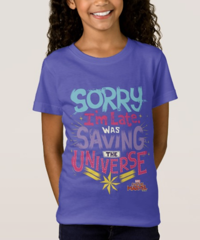 Kids "Sorry I was late I was busy saving the universe" purple captain marvel shirt