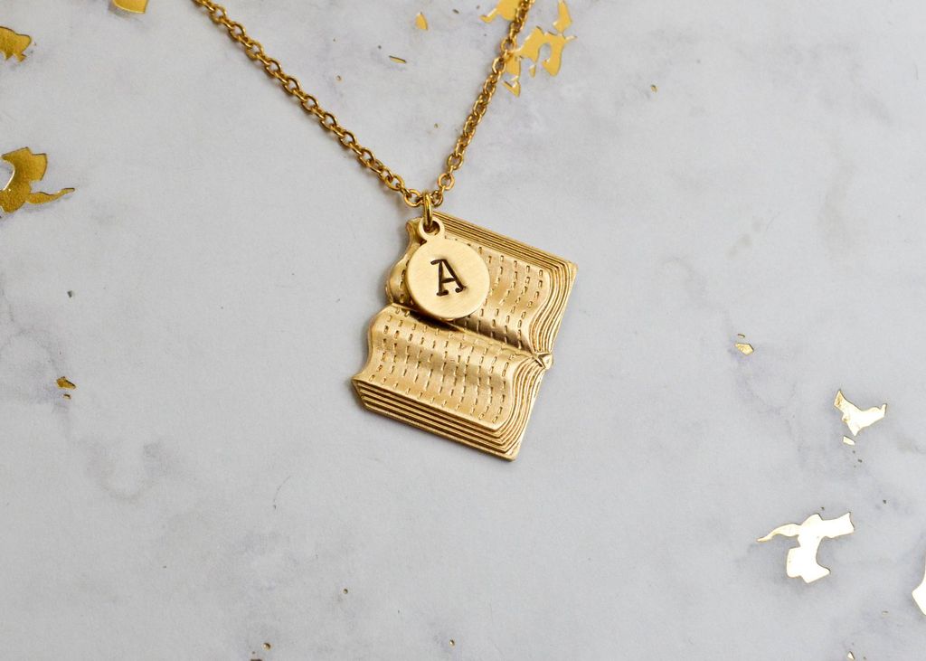 Gold book necklace