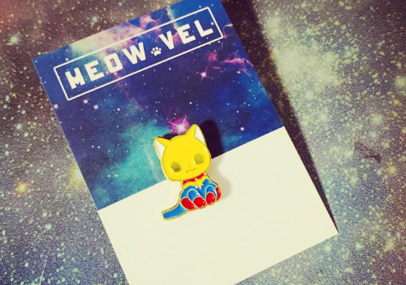 Meow Vel Pin from Captain Marvel Goose Goodies You Need in Your Life | bookriot.com