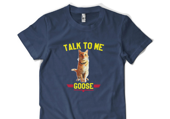 Talk to me Goose Tee from Captain Marvel Goose Goodies You Need in Your Life | bookriot.com