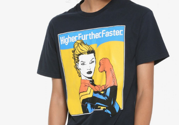 Captain Marvel Higher Further Faster Shirt from Marvel Tees To Show Off Your Love for Avengers: Endgame | bookriot.com