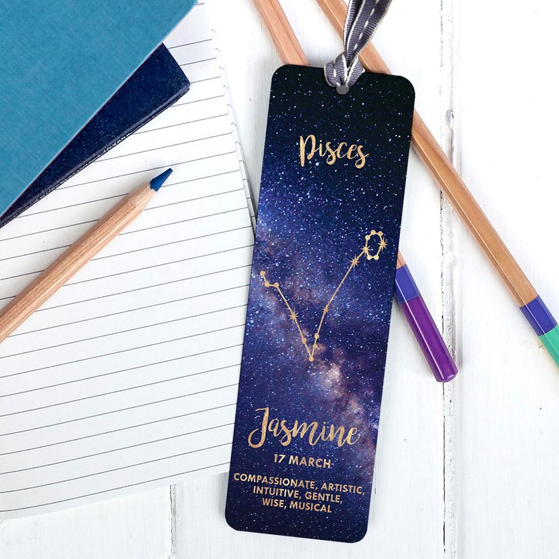 Leo Zodiac Sign Artwork and Positive Personality Traits Engraved Wooden Bookmark with Tassel Also Available Personalized