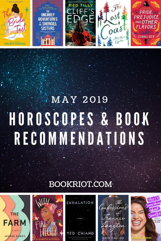 May 2019 Horoscopes & Book Recommendations graphic with 10 book covers