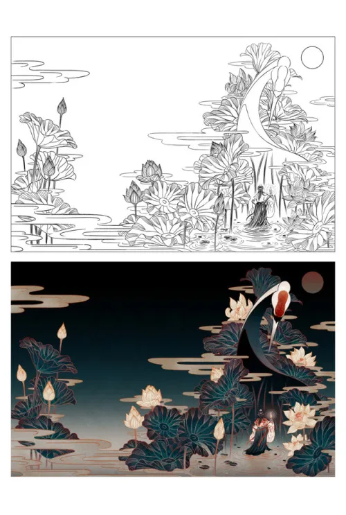 Illustration and full cover art of Descendant of the Crane